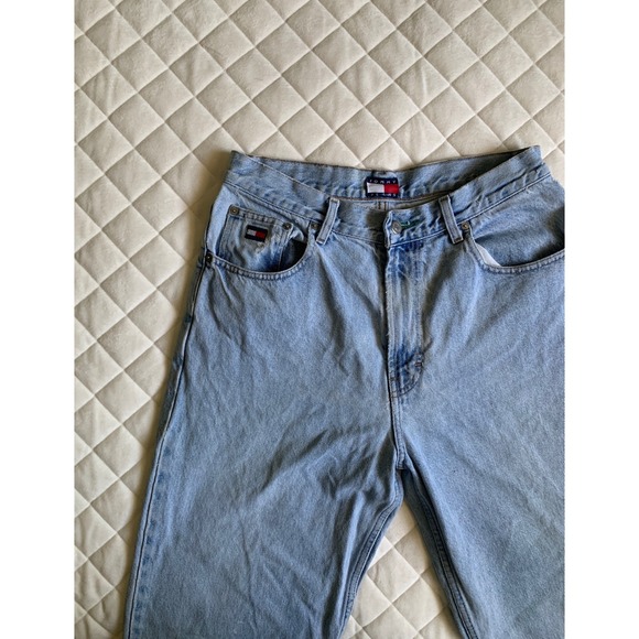 Y2K VTG Tommy‎ Hilfiger Jeans Mens Sz 32 Pants Freedom Flag USA patch streetwear - Picture 1 of 7